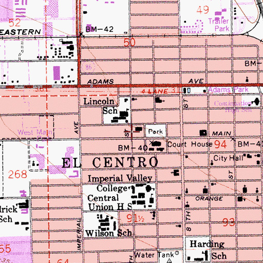 Topographic Map of El Centro Police Department, CA