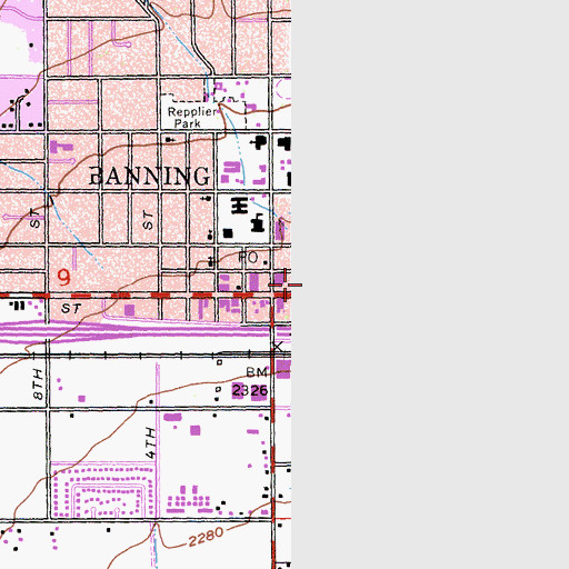 Topographic Map of Banning Police Department, CA