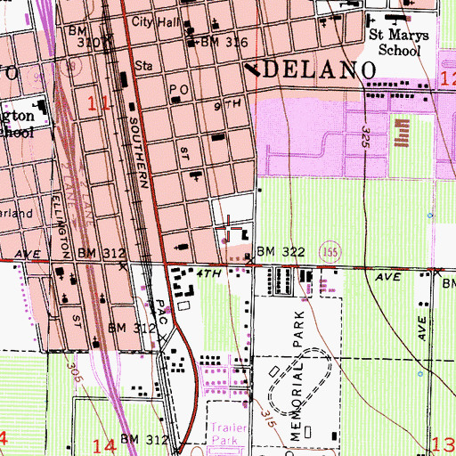 Topographic Map of Kern County Sheriff's Office - Delano Substation, CA