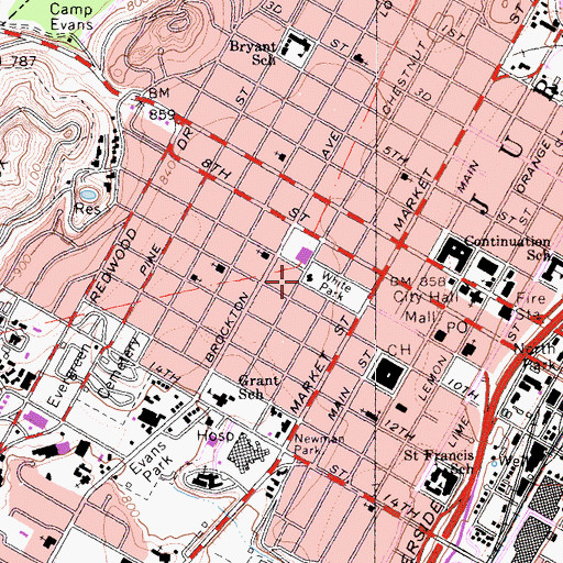 Topographic Map of Riverside Police Department - Downtown Storefront, CA