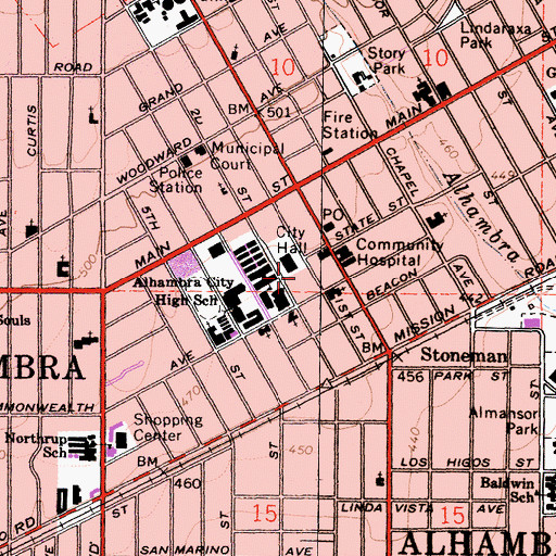 Topographic Map of Alhambra Police Department, CA