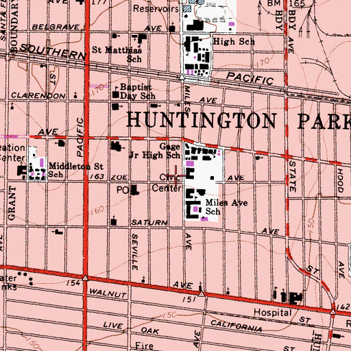 Topographic Map of Huntington Park Police Department, CA