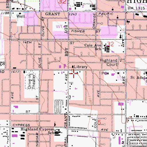 Topographic Map of Highland Police Department, CA