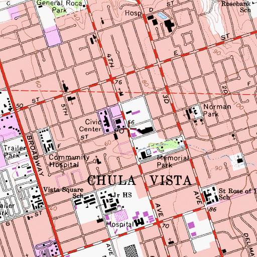Topographic Map of Chula Vista Police Department, CA
