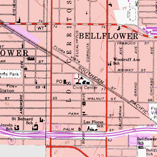 Topographic Map of Los Angeles County Sheriff's Office - Court Services Division, CA
