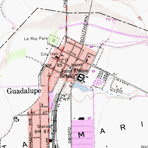 Topographic Map of Guadalupe Police Department, CA