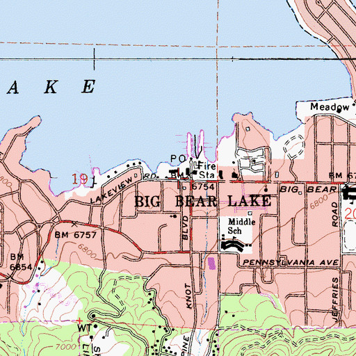 Topographic Map of Big Bear Lake Police Dept, CA