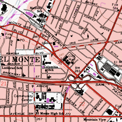 Topographic Map of El Monte Police Dept, CA