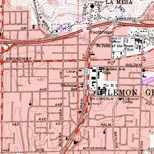 Topographic Map of San Diego County Sheriff's Office Lemon Grove Station, CA