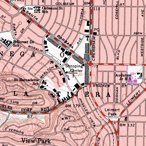 Topographic Map of Los Angeles Police Department - Southwest Baldwin Hills Crenshaw Plaza Substation, CA