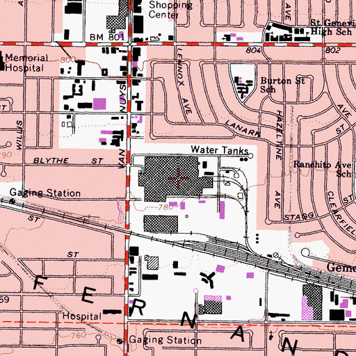 Topographic Map of Los Angeles Police Department - Valley Bureau, CA