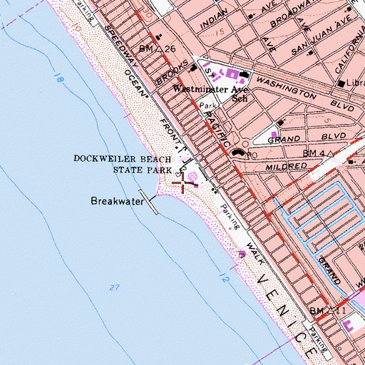 Topographic Map of Los Angeles Police Department Pacific Division - Venice Beach Substation, CA