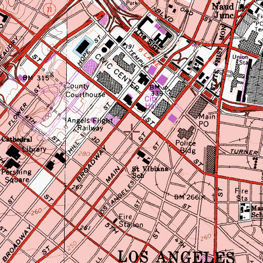 Topographic Map of Los Angeles Police Department - Headquarters, CA