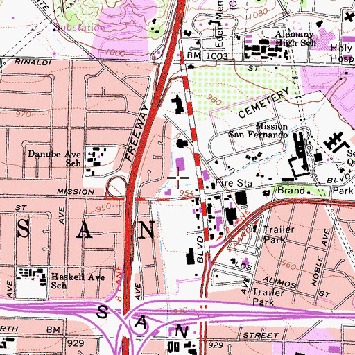 Topographic Map of Los Angeles Police Department - Mission Community, CA