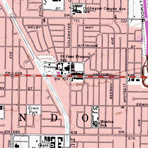 Topographic Map of Los Angeles Police Department - North Hollywood Valley Storefront Substation, CA