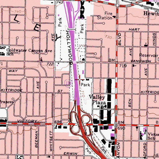Topographic Map of Los Angeles Police Department - North Hollywood Valley Plaza Park Recreation Center Substation, CA