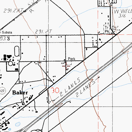 Topographic Map of San Bernardino County Sheriff's Department - Baker Substation, CA