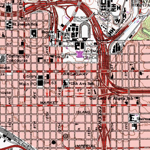 Topographic Map of San Diego Police Department - Headquarters, CA