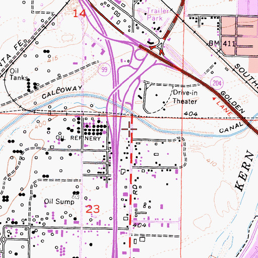 Topographic Map of California Highway Patrol Central Division - Bakersfield, CA
