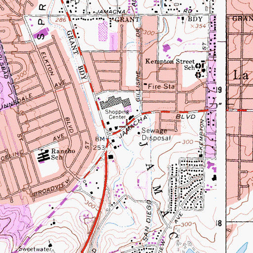 Topographic Map of San Diego County Sheriff's Department Spring Valley Storefront Office, CA