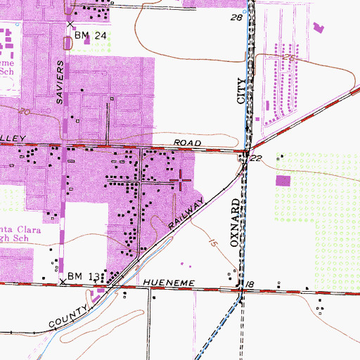 Topographic Map of Oxnard Police Department, CA