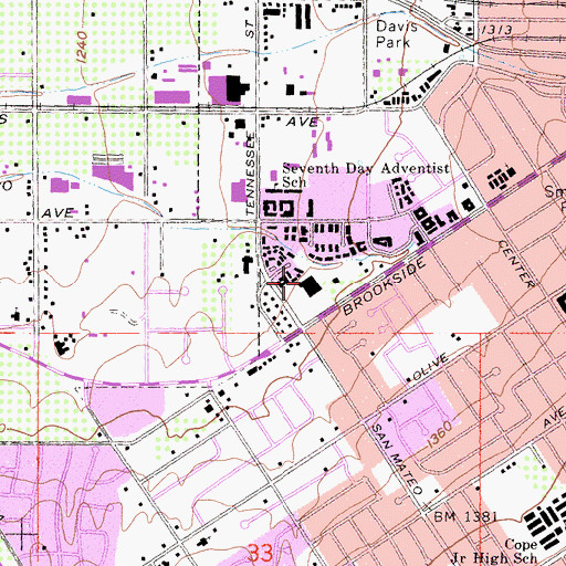 Topographic Map of Redlands Police Department - West, CA