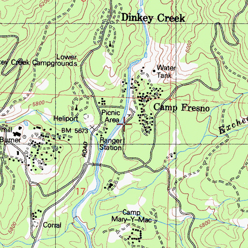 Topographic Map of Dinkey Fisherman Picnic Area, CA