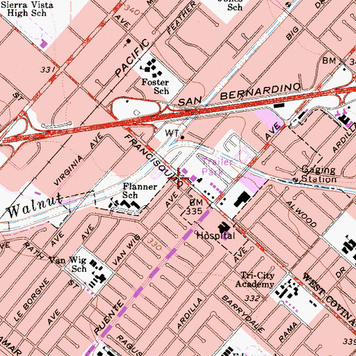 Topographic Map of California Highway Patrol - Baldwin Park, CA