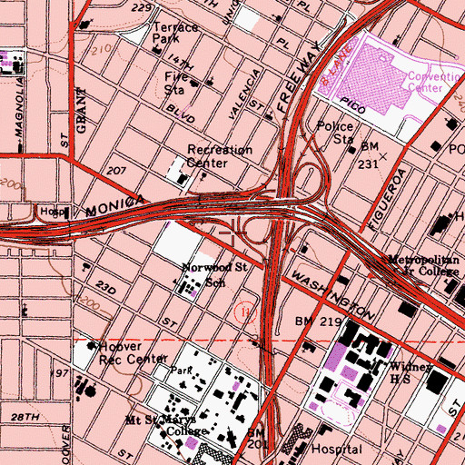 Topographic Map of California Highway Patrol - Central Los Angeles, CA