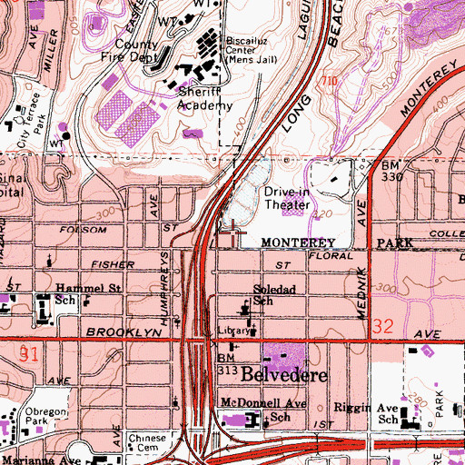 Topographic Map of California Highway Patrol - East Los Angeles, CA