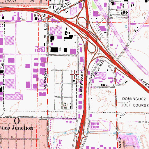 Topographic Map of California Highway Patrol - South Los Angeles, CA
