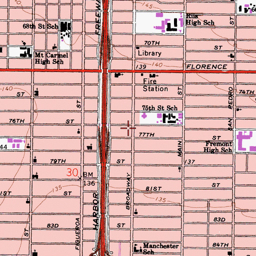 Topographic Map of Los Angeles Police Department - South Bureau, CA