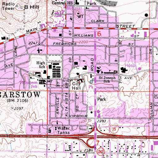 Topographic Map of California Highway Patrol Inland Division - Barstow, CA
