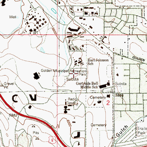 Topographic Map of Golden Post Office, CO