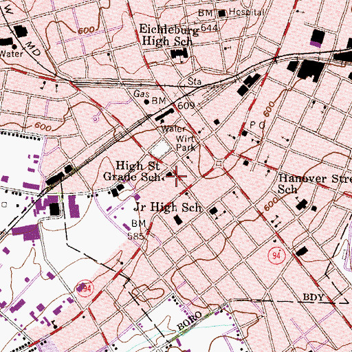 Topographic Map of Hanover Post Office, PA