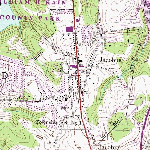 Topographic Map of Jacobus Post Office, PA