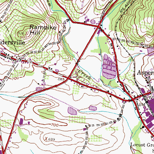 Topographic Map of Aspers Post Office, PA