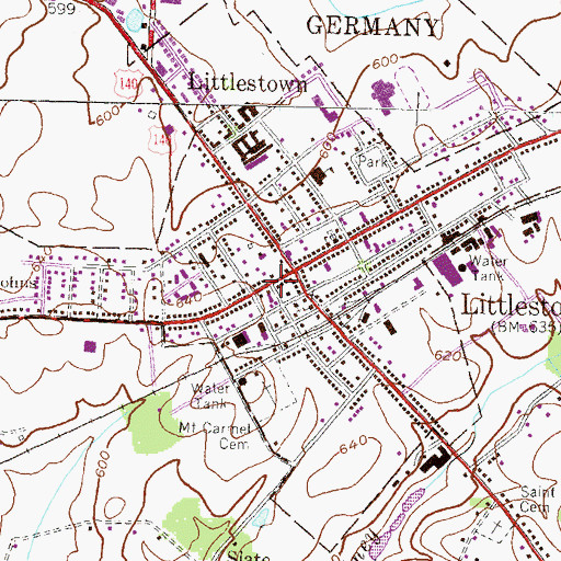 Topographic Map of Littlestown Post Office, PA