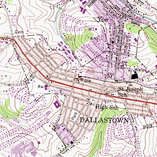 Topographic Map of Dallastown Post Office, PA