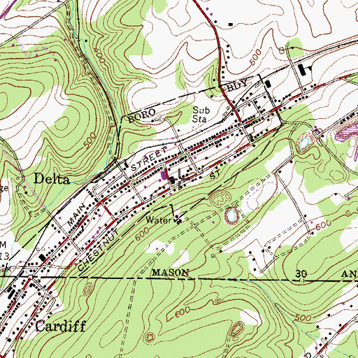 Topographic Map of Delta Post Office, PA
