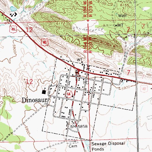 Topographic Map of Dinosaur Post Office, CO