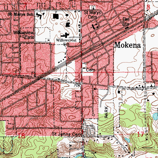 Topographic Map of Mokena Post Office, IL