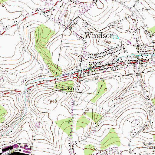 Topographic Map of Windsor Post Office, PA