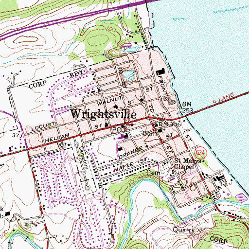 Topographic Map of Wrightsville Post Office, PA