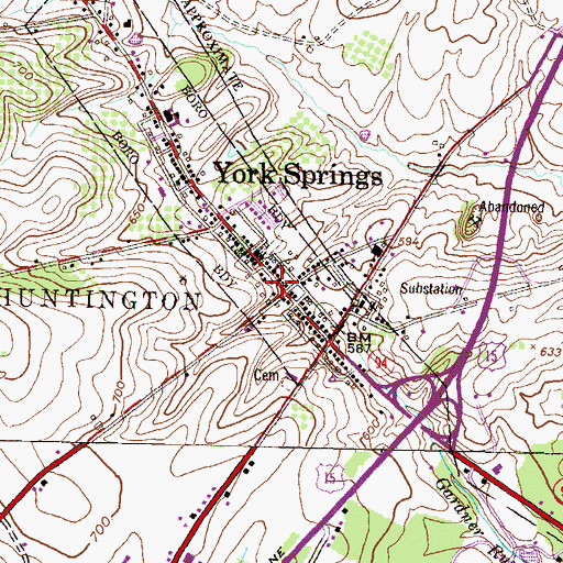 Topographic Map of York Springs Post Office, PA