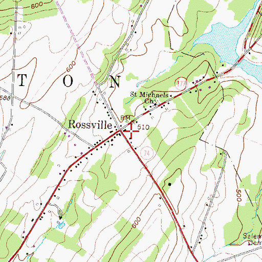 Topographic Map of Rossville Post Office, PA