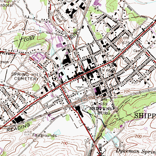 Topographic Map of Shippensburg Post Office, PA