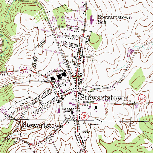 Topographic Map of Stewarstown Post Office, PA