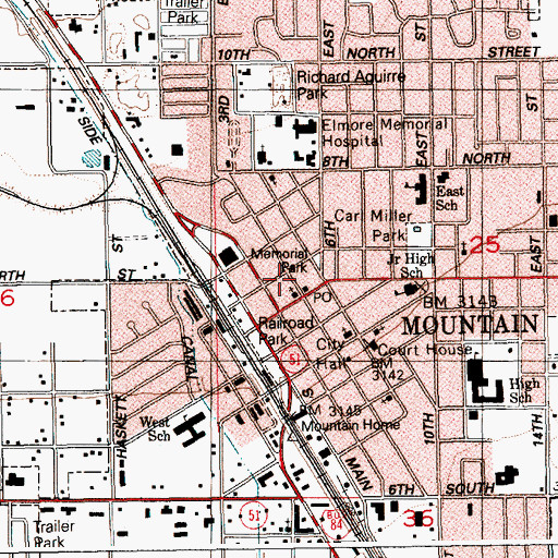 Topographic Map of Mountain Home Post Office, ID