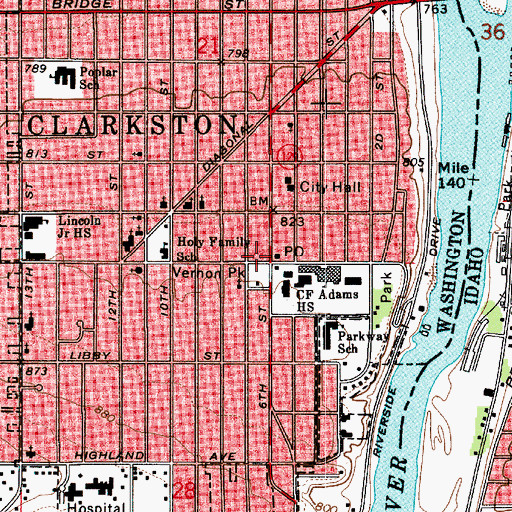 Topographic Map of Clarkston Post Office, WA